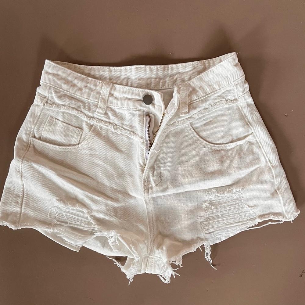 High waisted white Daisy Duke shorts